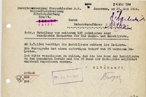 Pismo EVO do kierownika podobozu Neu Dachs w sprawie przydziału dalszych 125 więźniów do pracy.