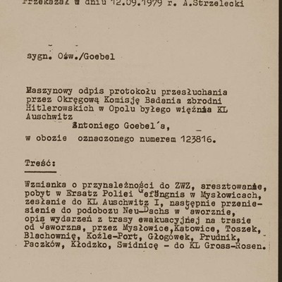 Protokół przesłuchania Antoniego Goebl 1/7